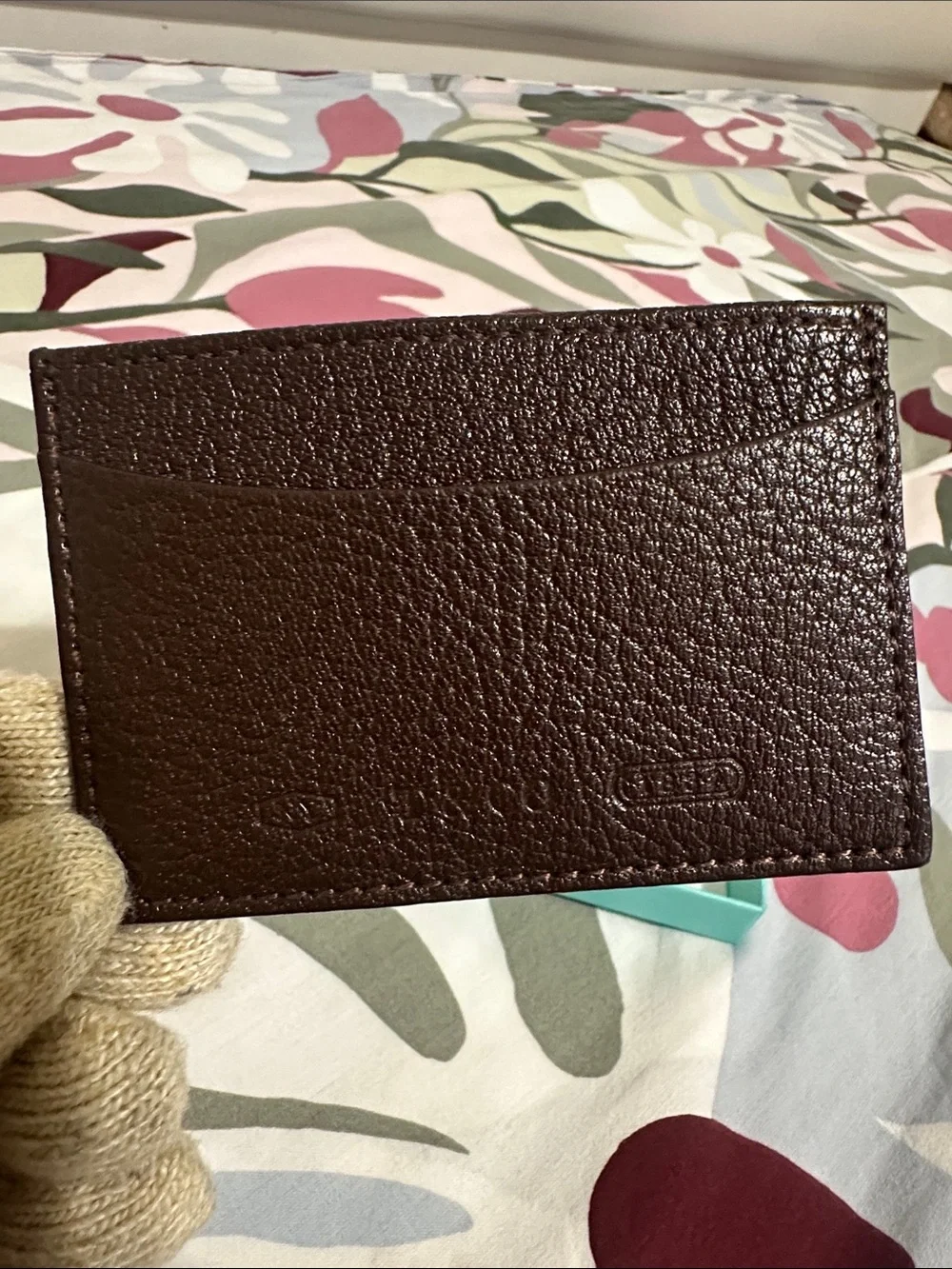Tiffany & Co. Brown Textured Leather Card Holder Unisex